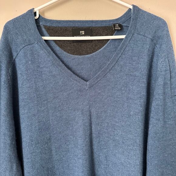Scotch Soda Lambswool Sweater Mens XXL Elbow Patch Preppy Classic Casual Blue - Picture 2 of 11